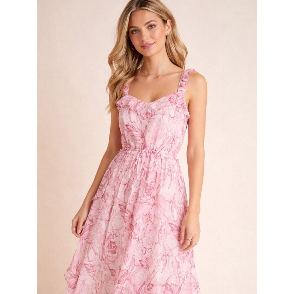 Gal Meets Glam Anthro Cheryl Dress NWT Size 4 Pink Floral Midi ResortWear